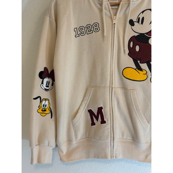 DISNEY Hoodie Ivory Mickey Minnie Fleece Chenille Patch Disneyland Retro | XS - Picture 7 of 12